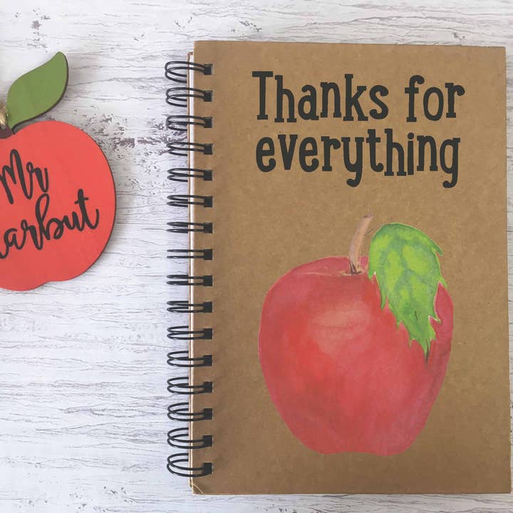 Kraft Lined Notepad - Apple Personalised with Teacher & Child's Name for wholesale by Dios Designs