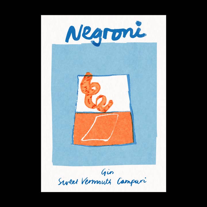Negroni Risograph Print | Cocktail| Colourful for wholesale by Hot Pink Press