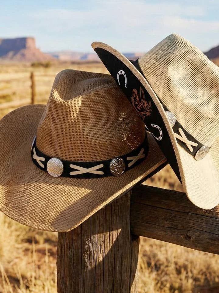 Under-Brim Horse Horseshoe Western Hat X-Lace Conchos 2 for wholesale by anbfashion