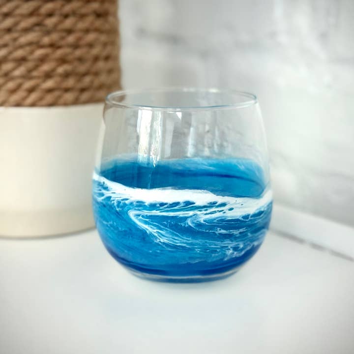 Artful Nests - Wholesale Wine Glass - Red Wine Stemless Glass with Resin - Beach Glassware 5