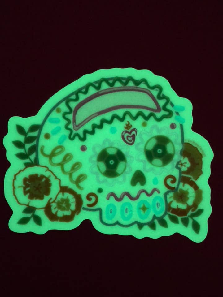 SUGAR SKULL Glow in the dark sticker for wholesale by Ex-Voto Design