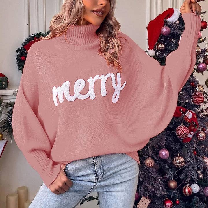 Rosa Clothing - Wholesale Knit Sweater - Women's - Slouchy Cozy Christmas Turtleneck Sweater