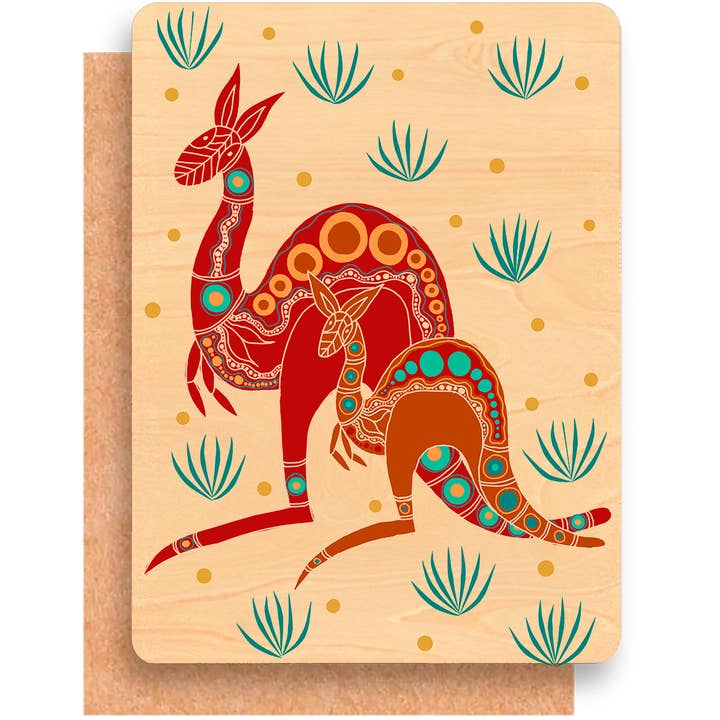 Wood Greeting Card - Yuri (Kangaroo) for wholesale by Greenigo