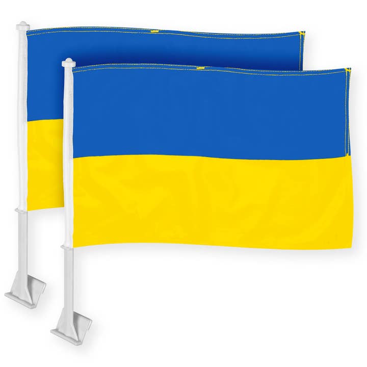Drapeau de voiture d'Ukraine 11x17 po 2PK imprimé double face en polyester pour la vente par G128