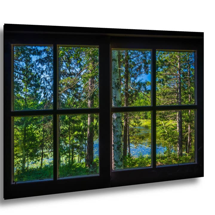 Stevens Island Voyageurs National Park Cabin Window Lake View Minnesota Photo Print, Forest Nature Wall Art Decor Metal Canvas Travel Gift for wholesale by Images By Cheri