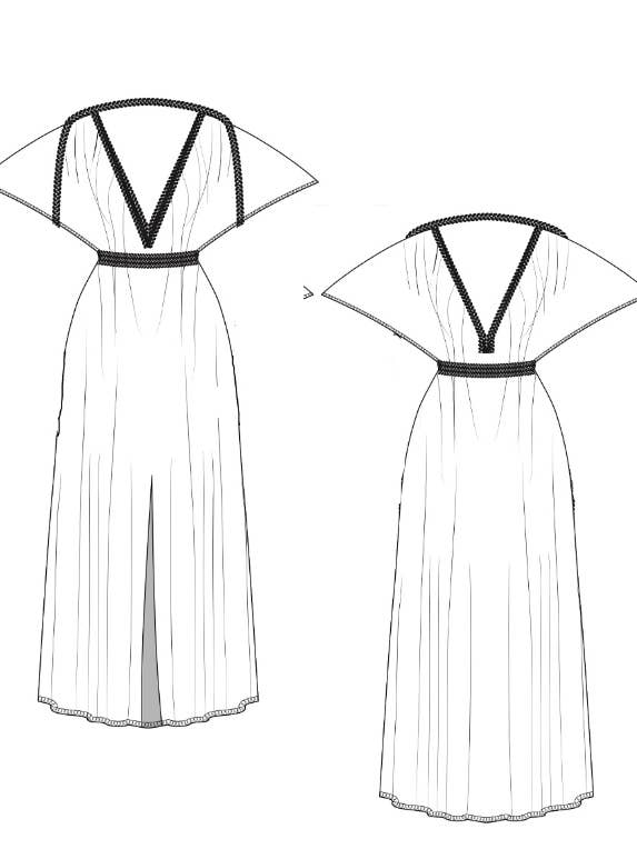 Robe longue de plage avec décolleté plongeant, manches cape. pour la vente par Sustain Wear