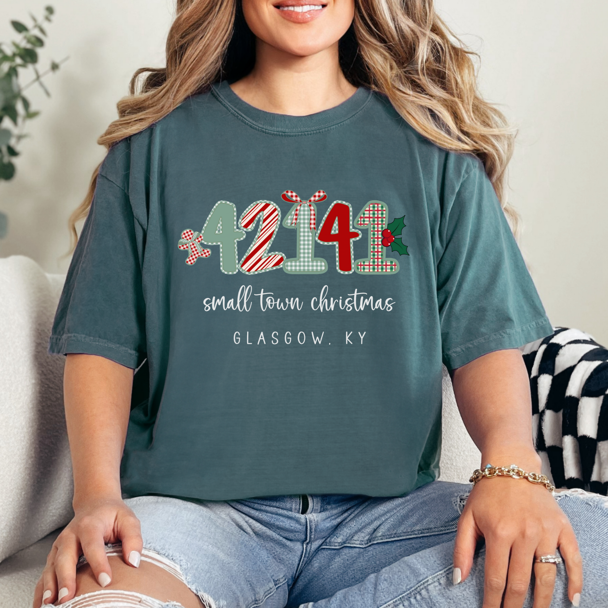 Scripted Pearl - Wholesale Screen Printed T-Shirt - Women's - Custom Zip Code Small Town Christmas Comfort Colors T Shirt11