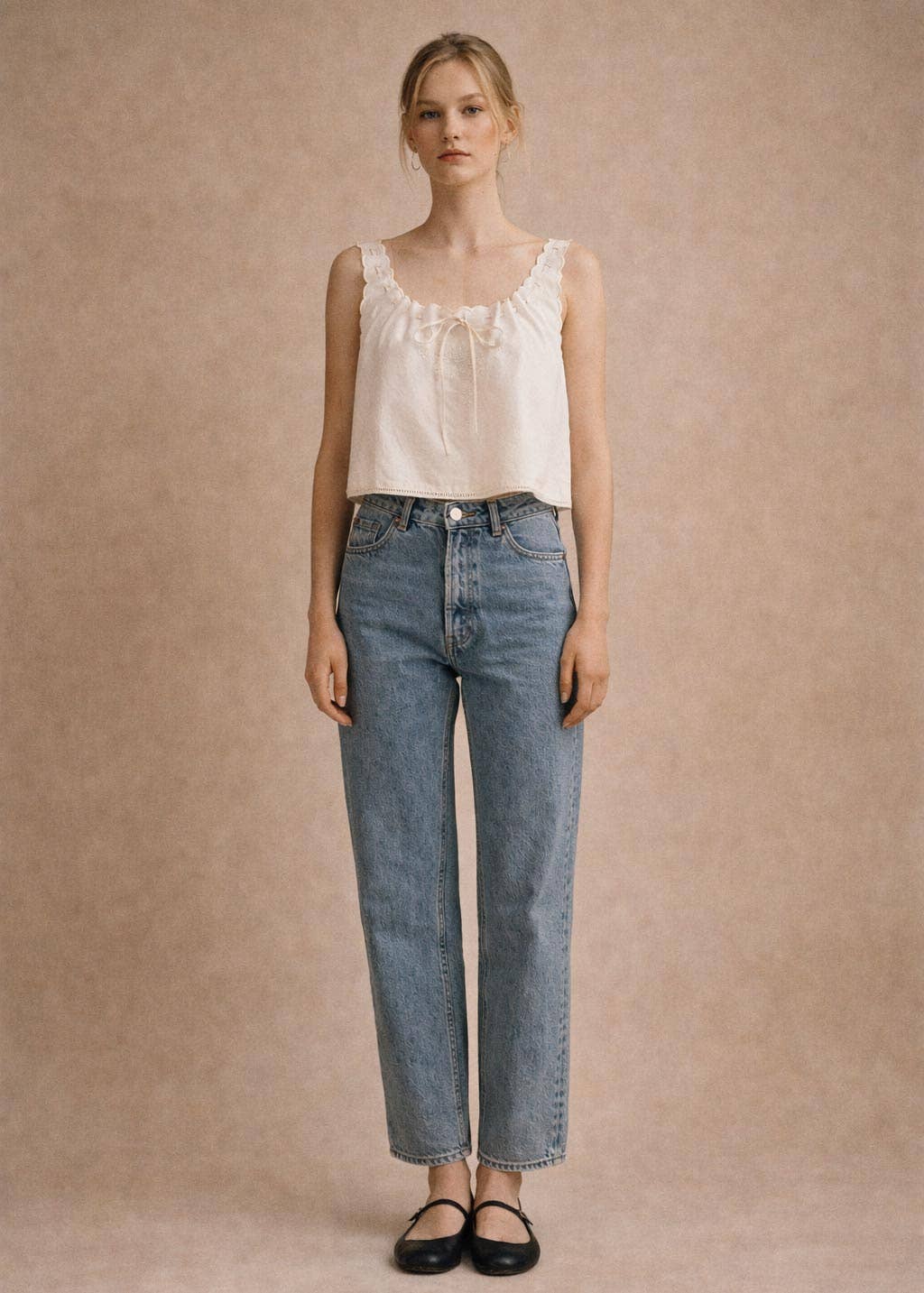 Atèlette - Wholesale Blouse - Women's - Soft White Cotton Embroidered Sleeveless Top - Leith Top1