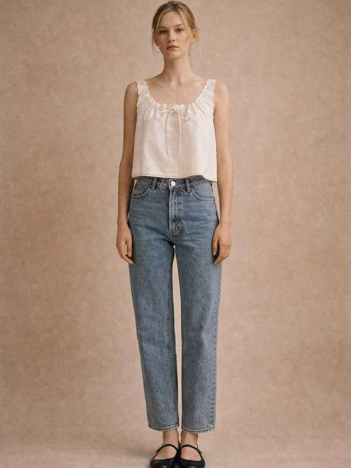 Atèlette - Wholesale Blouse - Women's - Soft White Cotton Embroidered Sleeveless Top - Leith Top1