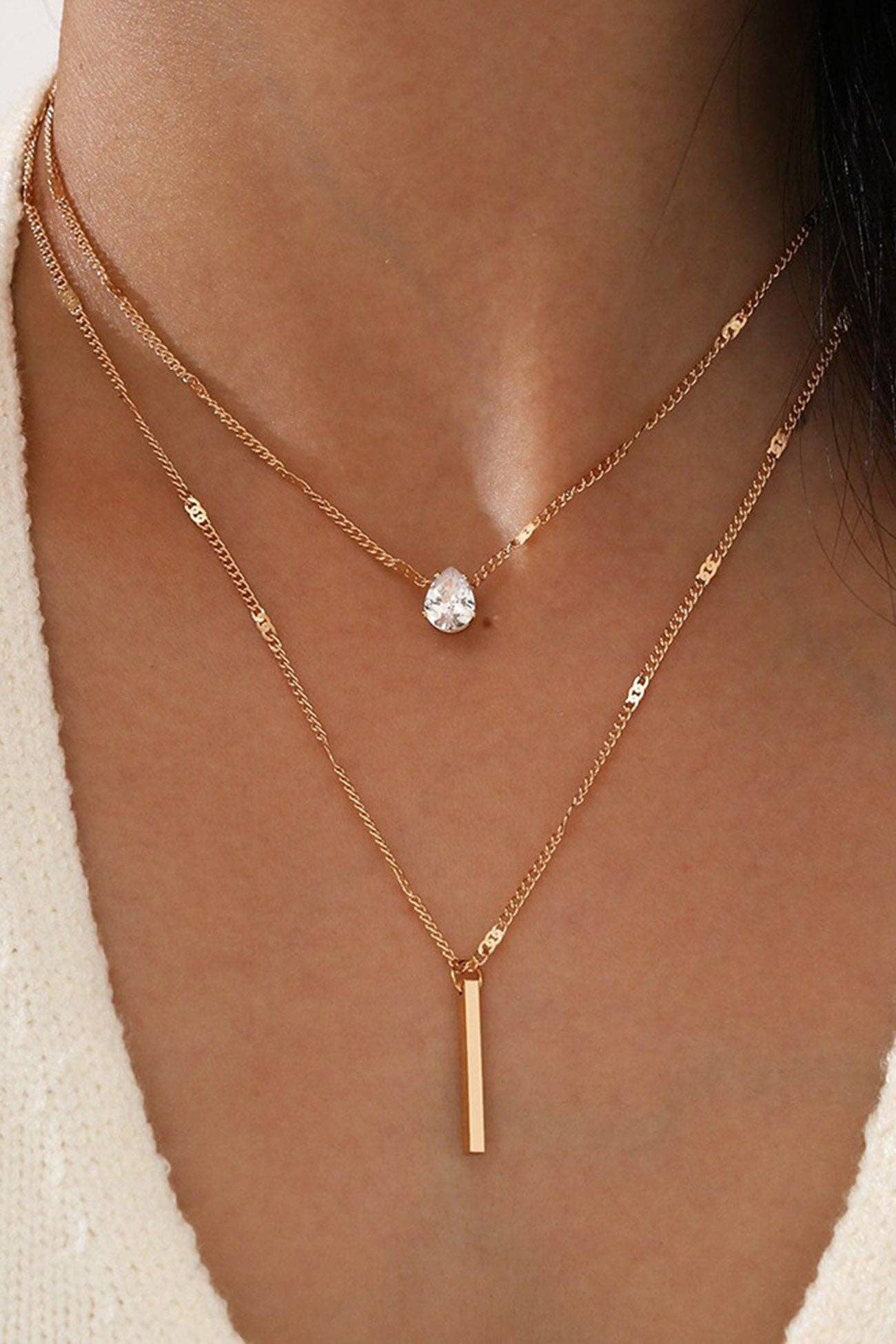 WoodWristCo - Wholesale Halskettinghanger - Gestapelde ketting met rhinestone kwastje en hanger0