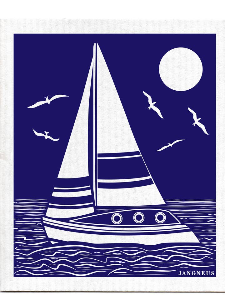 Svensk Diskduk - Segelbåt - Blå för wholesale av Esthetic Living