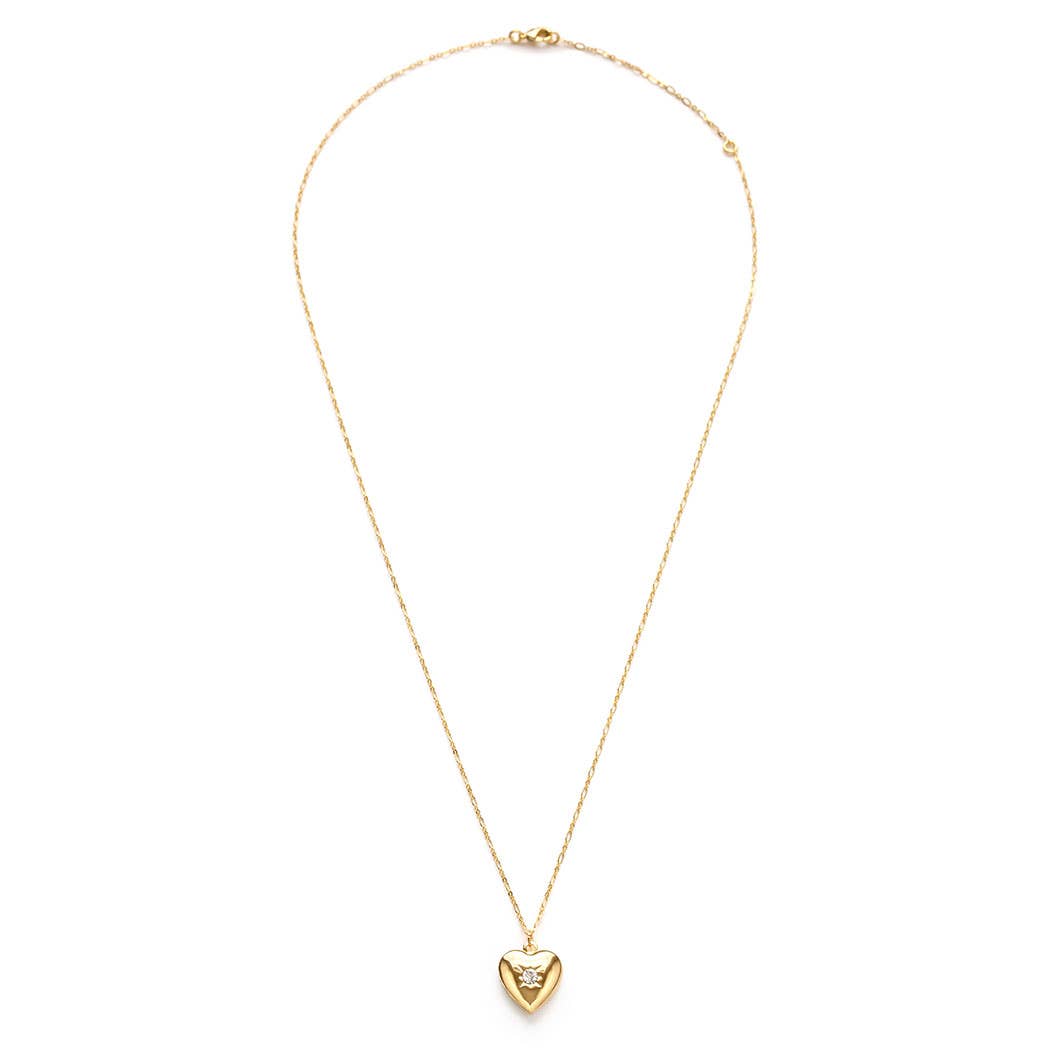 Amano Studio - Wholesale Medaillonkettingen - Kleine hartvormige medaillon met Tsjechisch kristal aan 50 cm figaroketting4