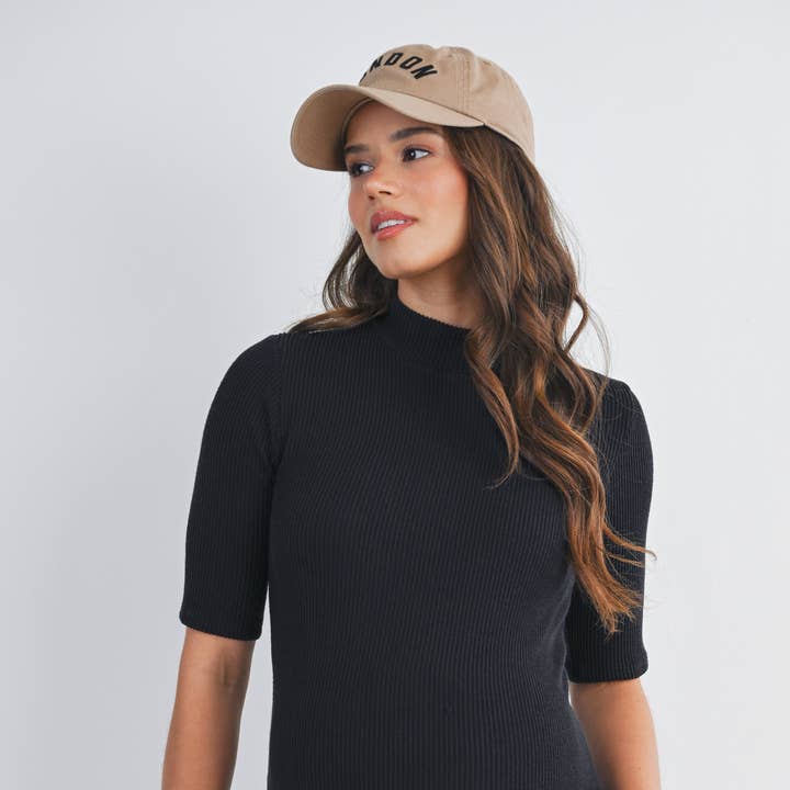 Ribbed Mock Neck Half Sleeve Maternity Top for wholesale by Hello Miz