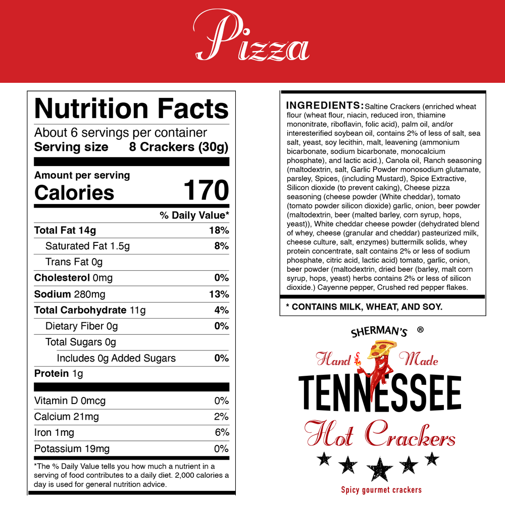 Sherman's Tennessee Hot Crackers - Vendita all'ingrosso Cracker - NUOVO! Sherman Tennessee Hot Crackers, gusto pizza, 30 ct5