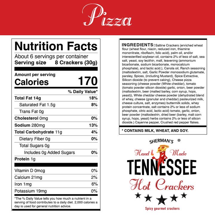 Sherman's Tennessee Hot Crackers - Vendita all'ingrosso Cracker - NUOVO! Sherman Tennessee Hot Crackers, gusto pizza, 30 ct5
