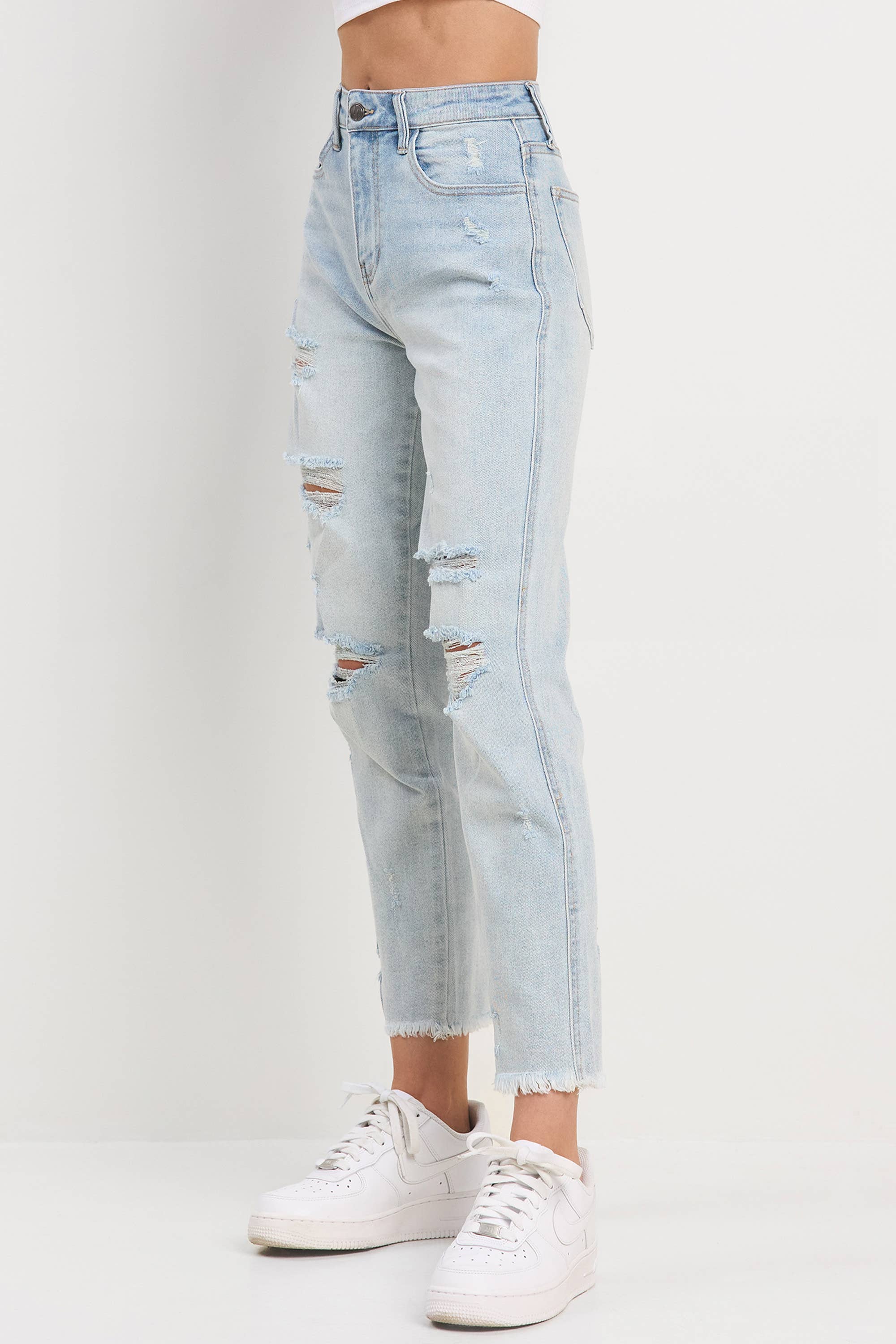 Light Wash Distressed Mom for wholesale on Faire4