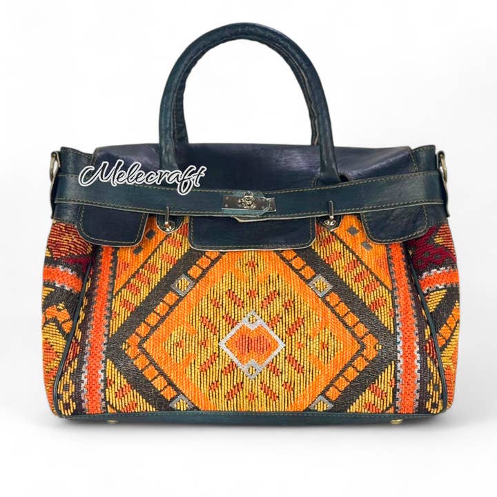 Melecraft – wholesale Weekender bag – Unisex – Handmade Moroccan Leather and Kilim Handbag