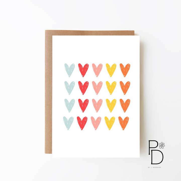 Colourful Hearts Card for wholesale by Paper Daisies by j'adorne