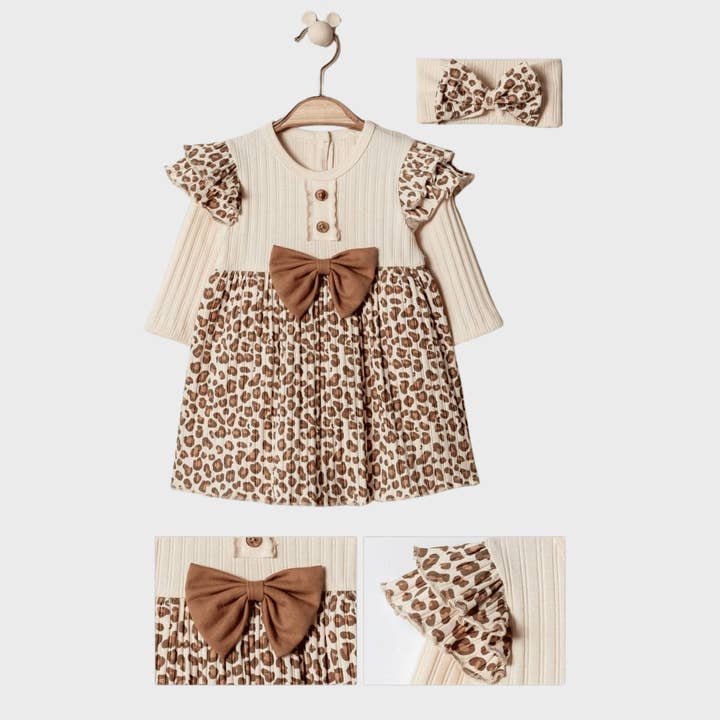 Cheeky Nomads - Wholesale Dress - Baby - 2-piece dress set with leopard print & headband1