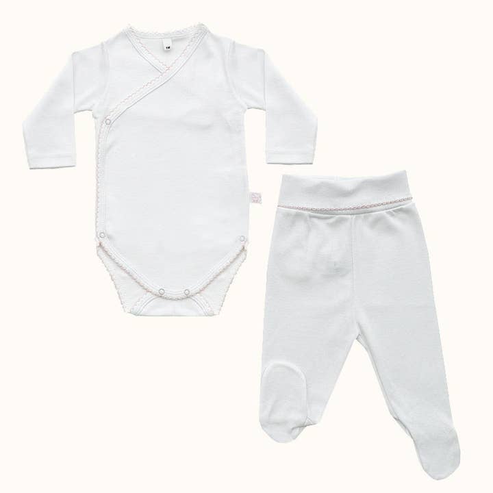 Pim-Pam-Pum - Wholesale Clothing Set - Baby - Basic White/Pink Bodysuit and Pants