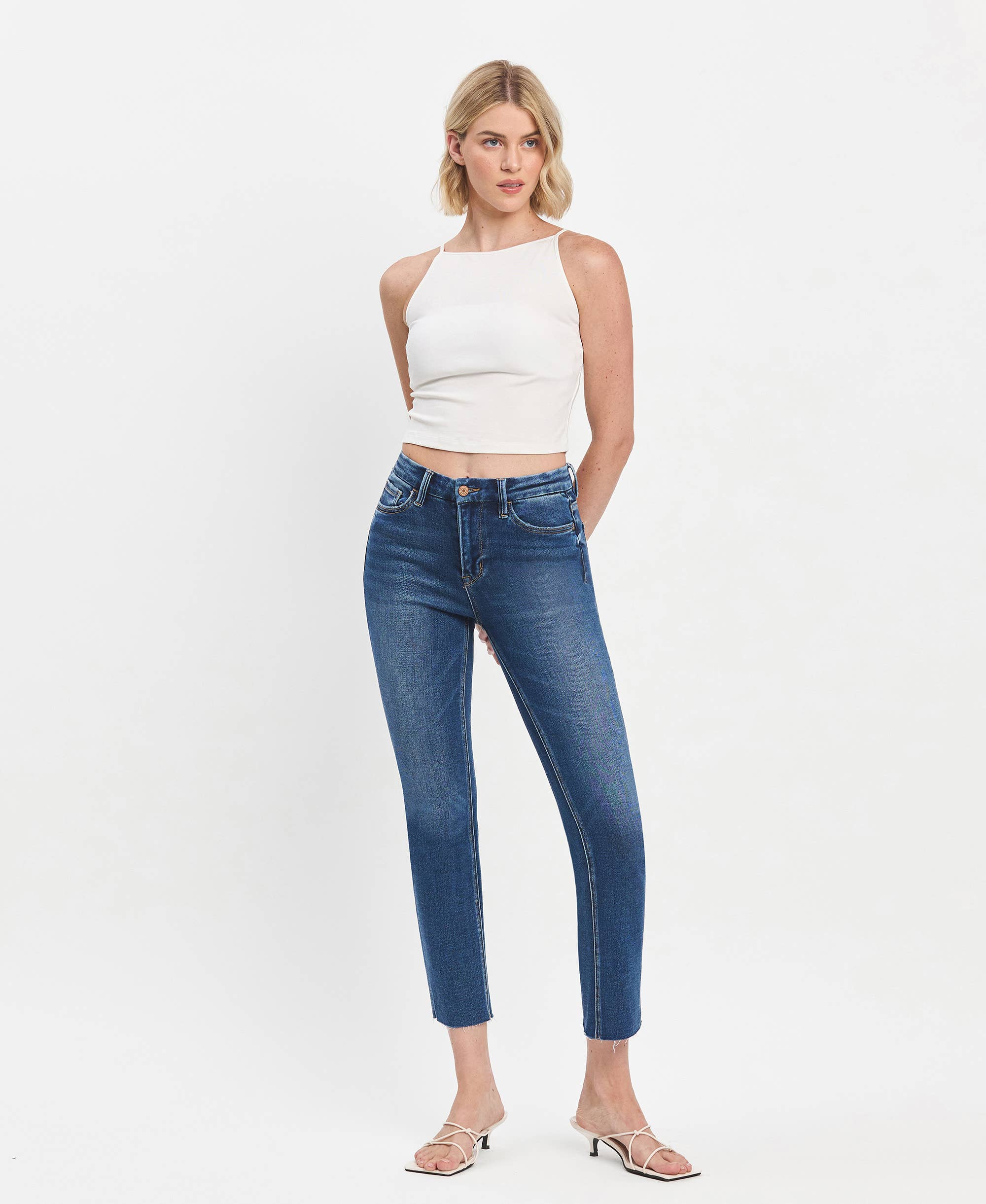 DELICATE HIGH RISE CROP SLIM STRAIGHT JEANS T5896 for wholesale on Faire3