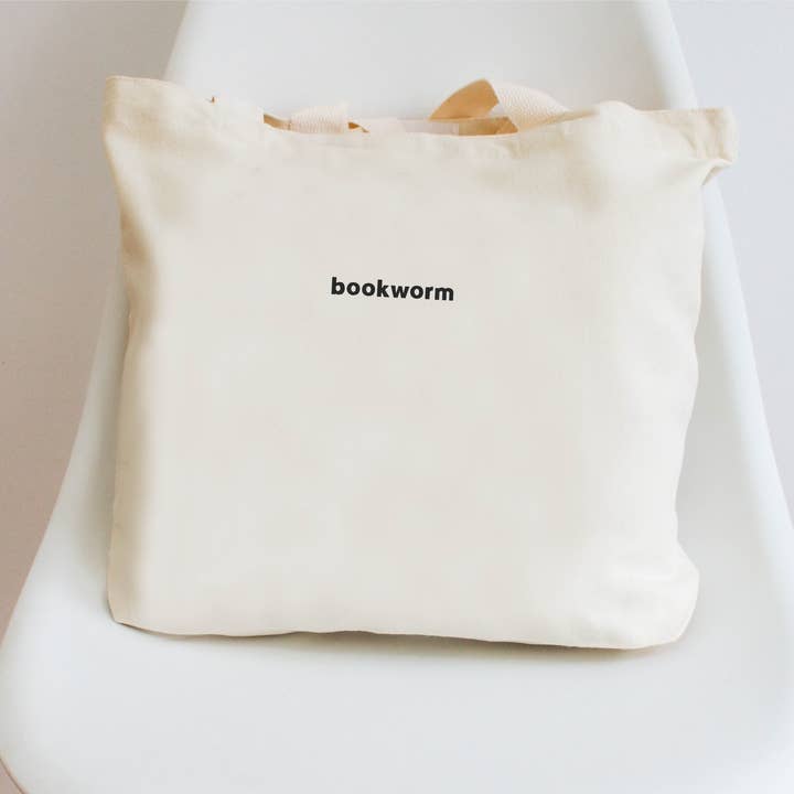 Minimalist Bookworm Embroidered Tote Bag Heavy Cotton Canvas for wholesale by P E T I T R U E