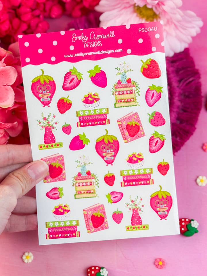 Feuille d'autocollants pour agenda motif fraise PS0040 pour la vente par Emily Cromwell Designs