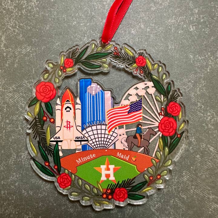 Houston Texas Wreath Acrylic Car Charm Ornament for wholesale by Designs with Jamie