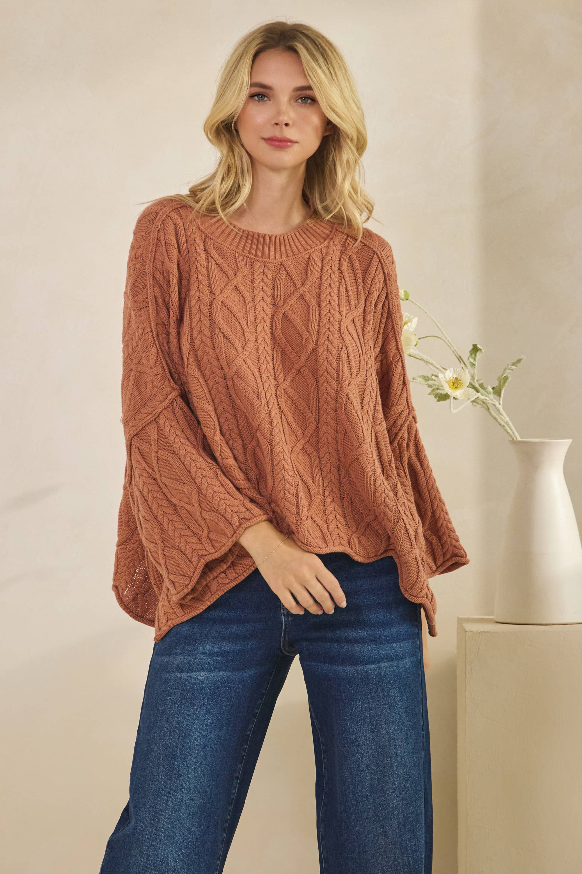 Tres Bien, Inc - Wholesale Knit Sweater - Women's - IT-10101-knitted sailors knot round neck l/s sweater3