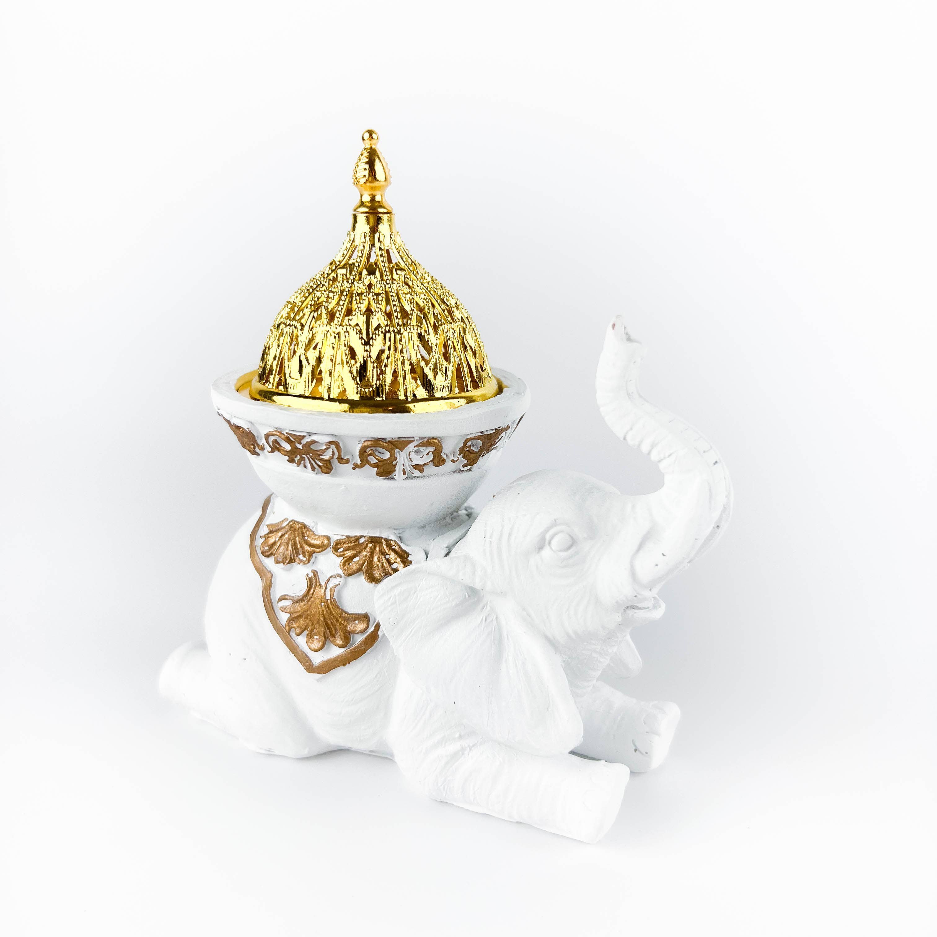 GREENROOTS USA LLC - Wholesale Incense Holder - White Elephant Incense Burner/Candle Holder 5"H 5"W7