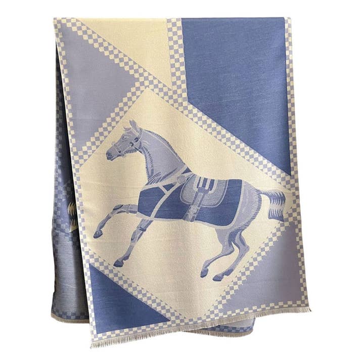 JPC Equestrian - Wholesale Scarf - Women's - AWST Int'l Horses in Blankets Acrylic Cashmere Scarf2