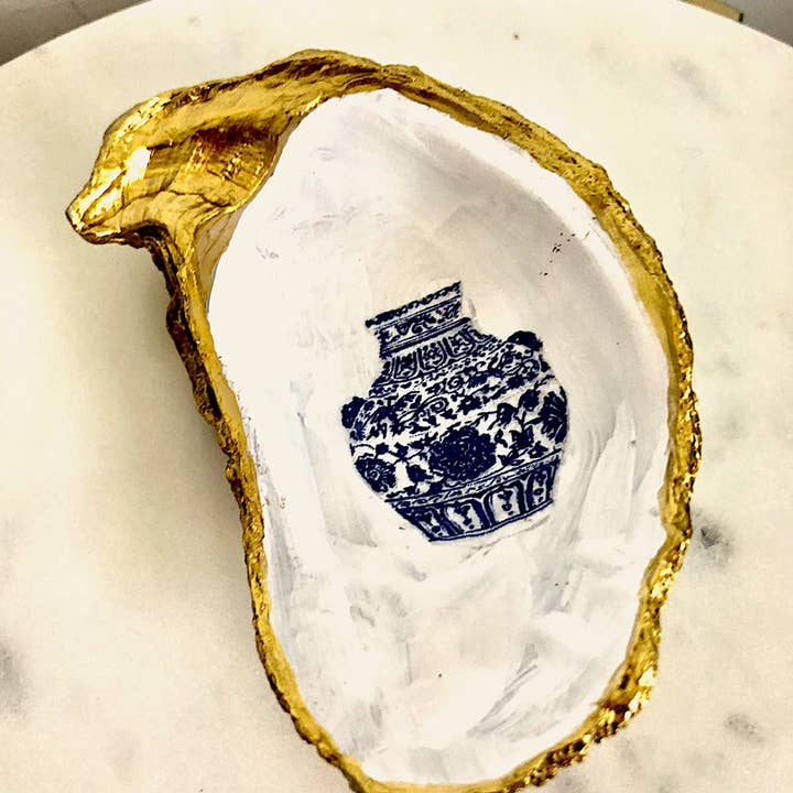 Prato Anel Ostra, Concha, Ouro, Decoupage, Chinoiserie por atacado de ShellyCakes