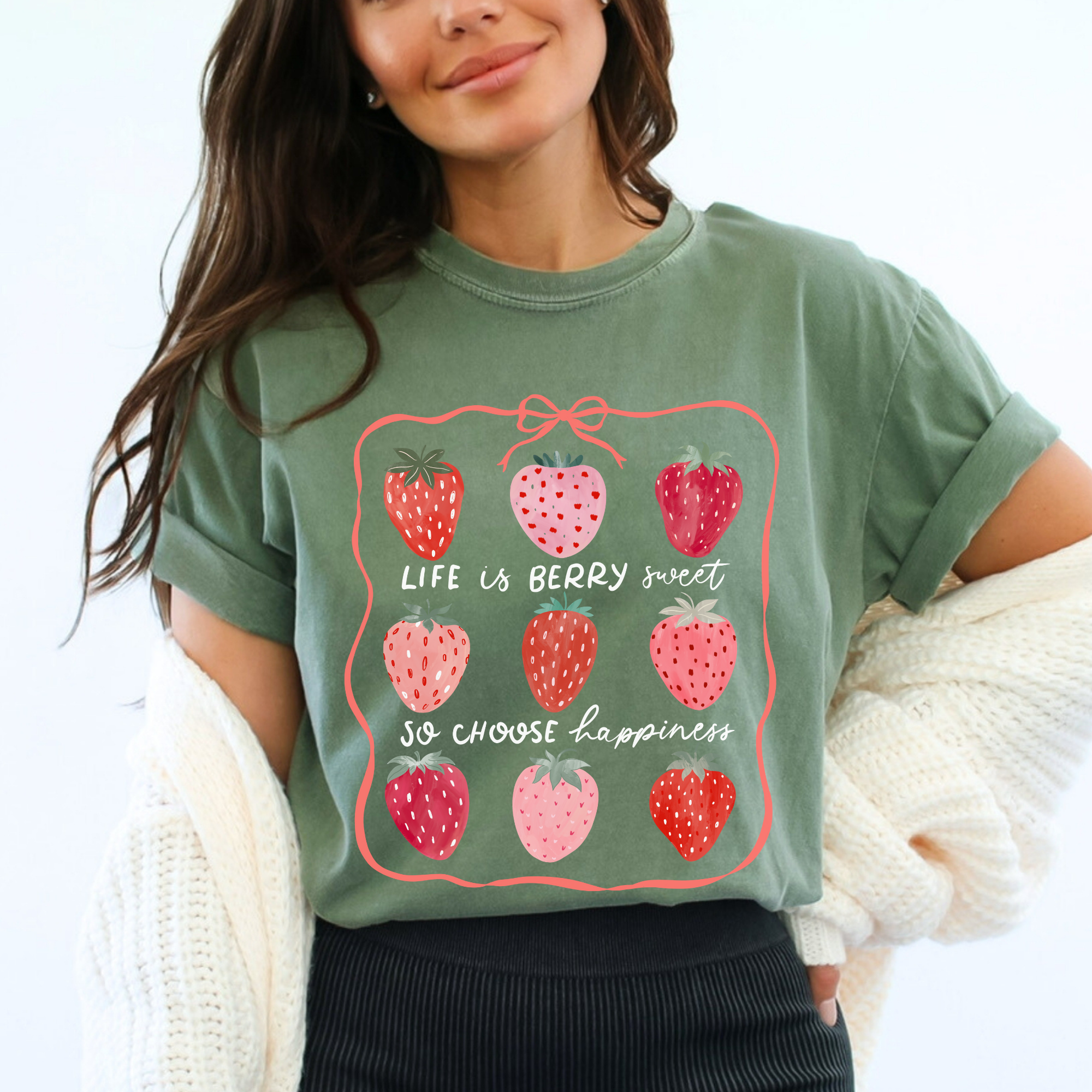 Scripted Pearl - Wholesale Screen Printed T-Shirt - Women's - Life Is Berry Sweet Strawberries Comfort Colors T Shirt7
