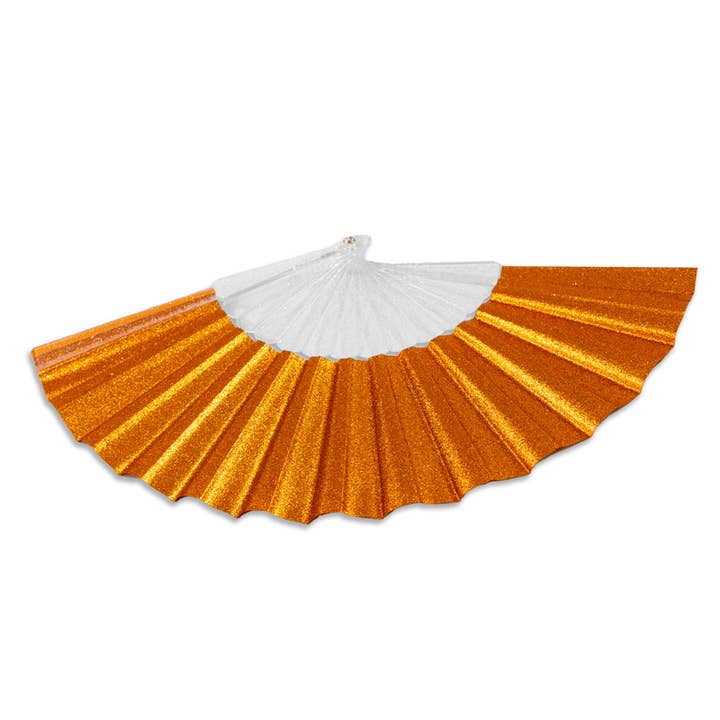 Flags Importer - Wholesale Handheld Folding Fan - Glitter Orange Small Hand Fan (Clear Handle)4