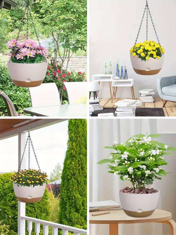 Hvid hængepotte til planter eller blomster udendørs eller indendørs boligindretning, veranda og altan dekoration for engroshandel hos UniqueMartandHome