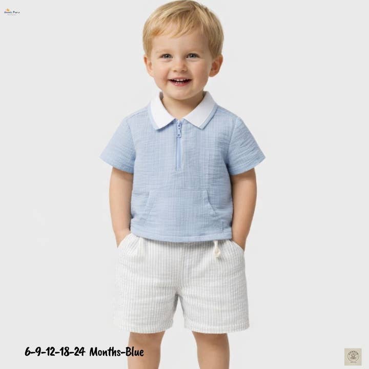 Ensemble 2 pièces en mousseline naturelle de qualité supérieure pour bébés garçons (6-24 mois) pour la vente par Omnis Pura