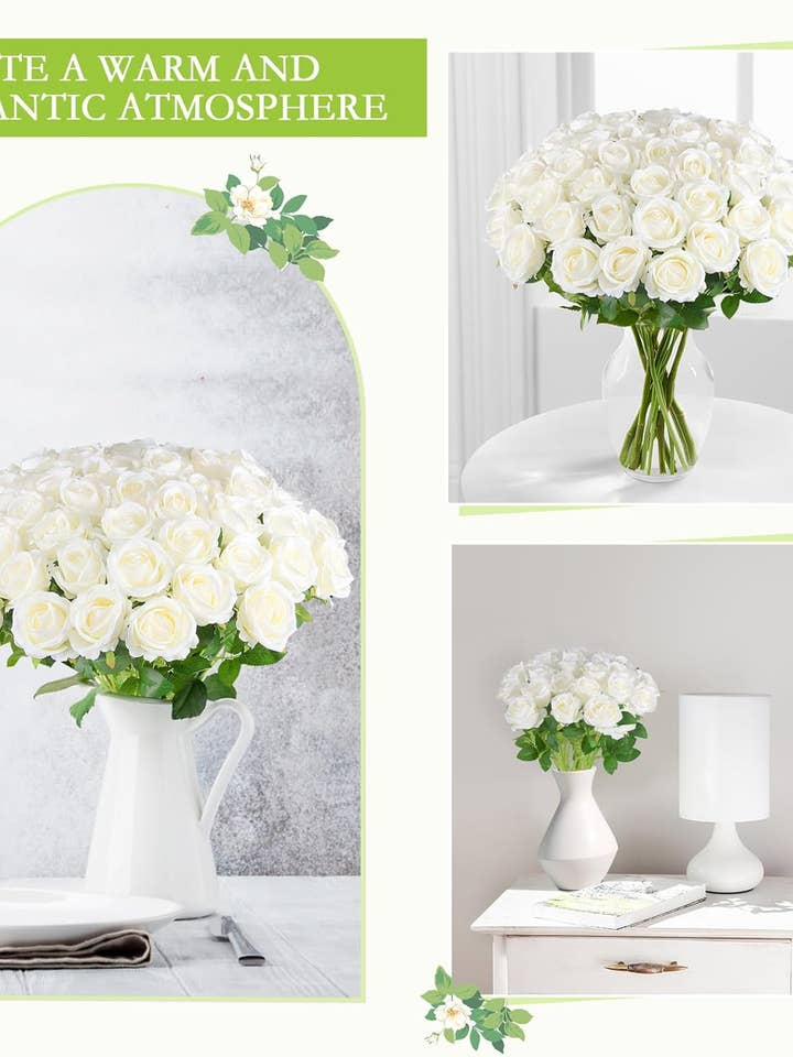 Fake White Roses Bouquet Valentines Floral Arrangement for any Events and Occasions (Copy) for wholesale by UniqueMartandHome