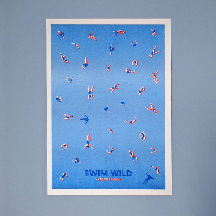 Risograph Swim Wild print A4 for wholesale by Designed by Islay