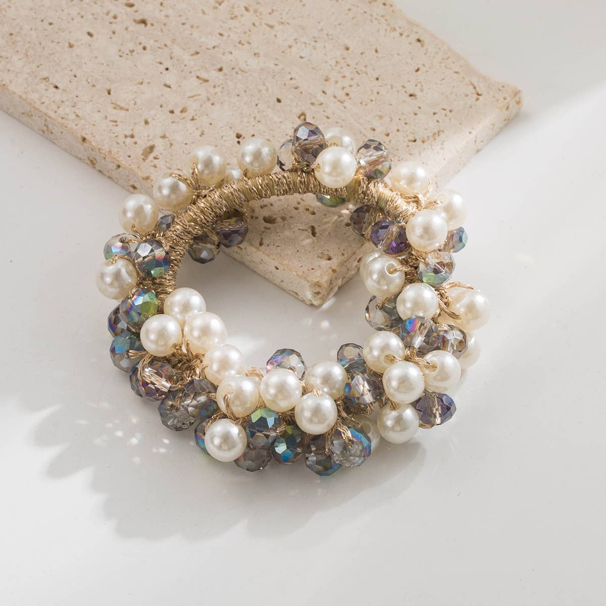 ACCITY - Wholesale Hair Tie - Colorful Crystal Beaded Ponytail Hair Tie_CWAJE059078