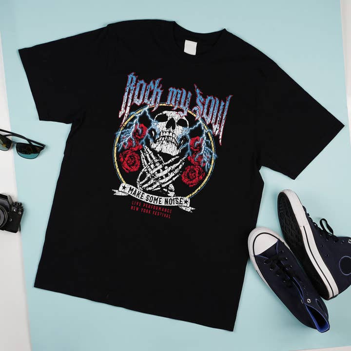 Rock My Soul Skull Graphic T-Shirt for wholesale by Achitopia
