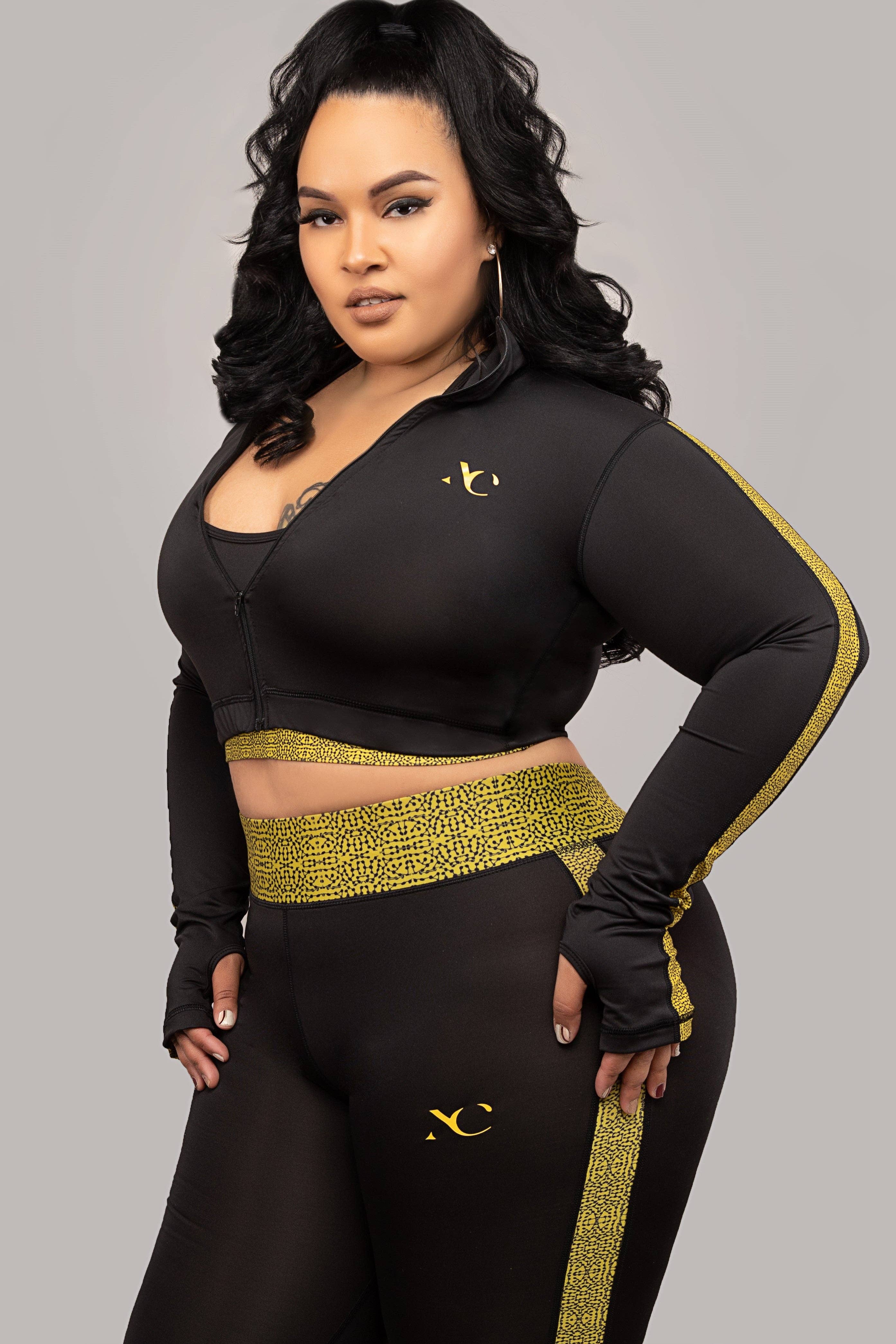 Nina Cheyenne Apparel - Wholesale Activewear Set - Women's - Marty yellow Dot Print 3-Piece Active Set1