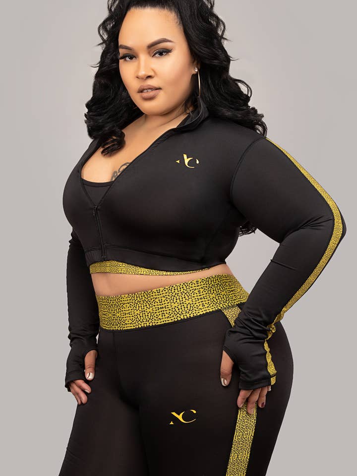 Nina Cheyenne Apparel - Wholesale Activewear Set - Women's - Marty yellow Dot Print 3-Piece Active Set1