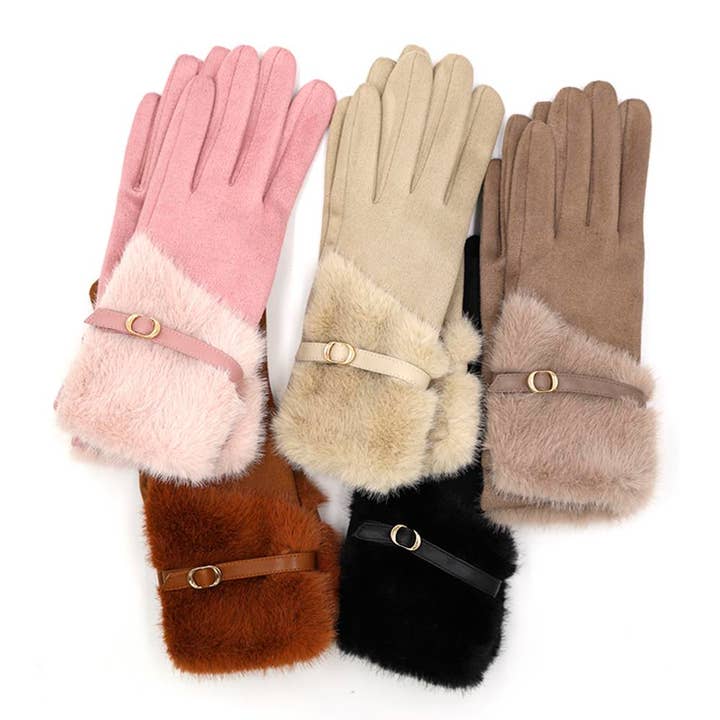 anbfashion - Wholesale Handschoenen - Dames - SMART TOUCH-HANDSCHOENEN MET MANCHETTEN VAN IMITATIEBONT MG-00881