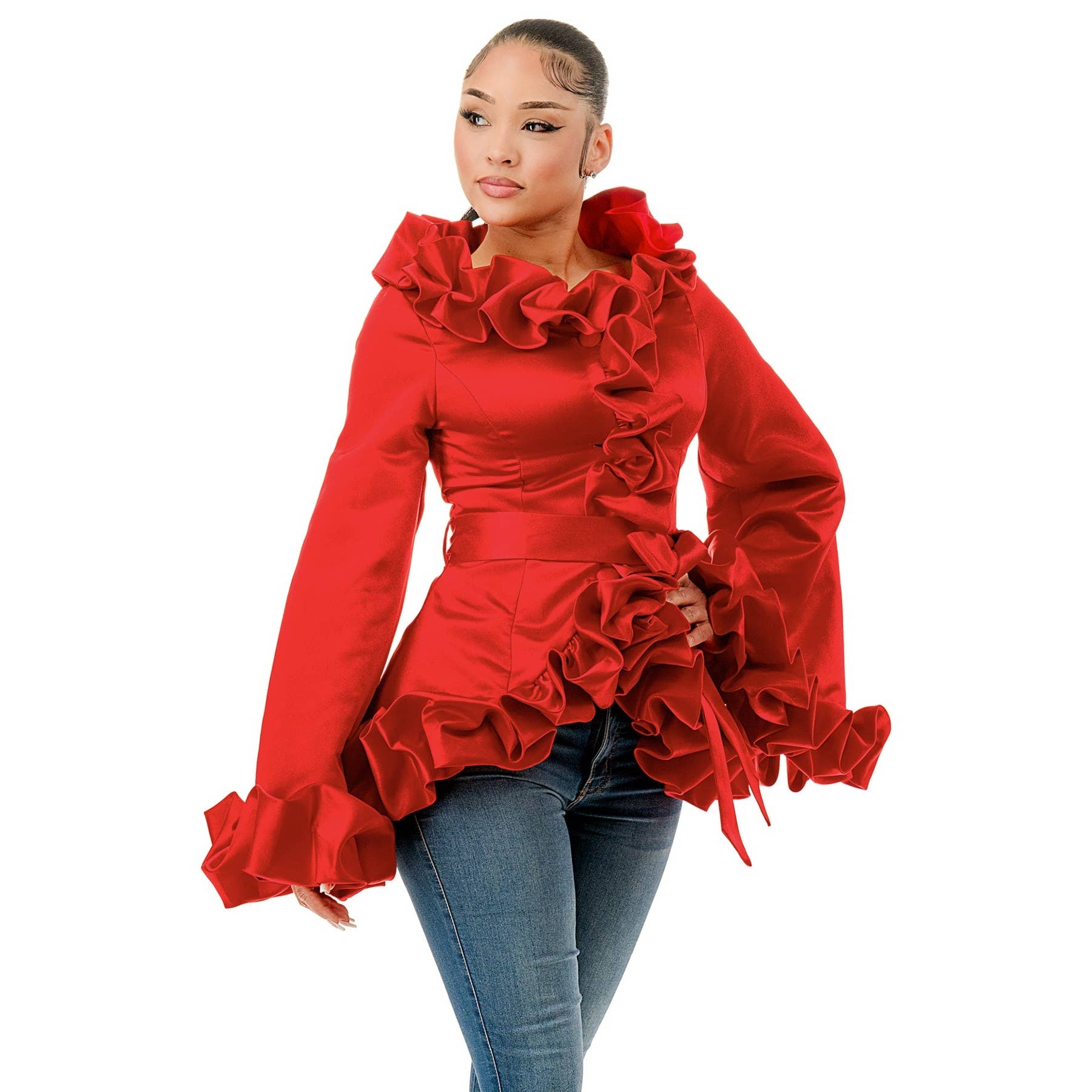 omgstyles – Blusão - Mulher por atacado – CASACO PLUS COM FOLHO E DECOTE REDONDO LARGO2