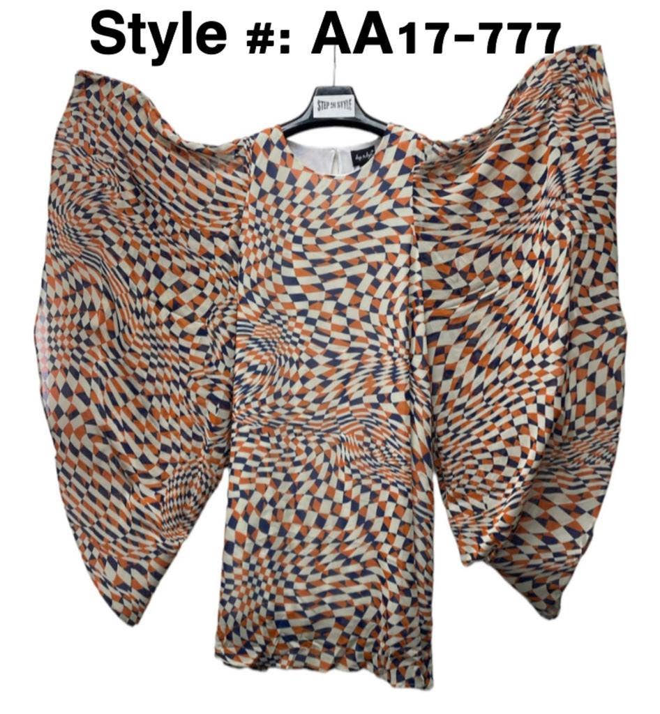 India Batik - Wholesale Dress - Women's - AA17-777 Women Chiffon Dress with Wing Sleeves