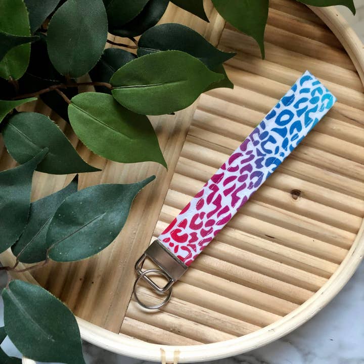 MDStickerShop - Wholesale Keychain - Women's - Rainbow Animal Print Fabric Wristlet Keychain, Key Fob