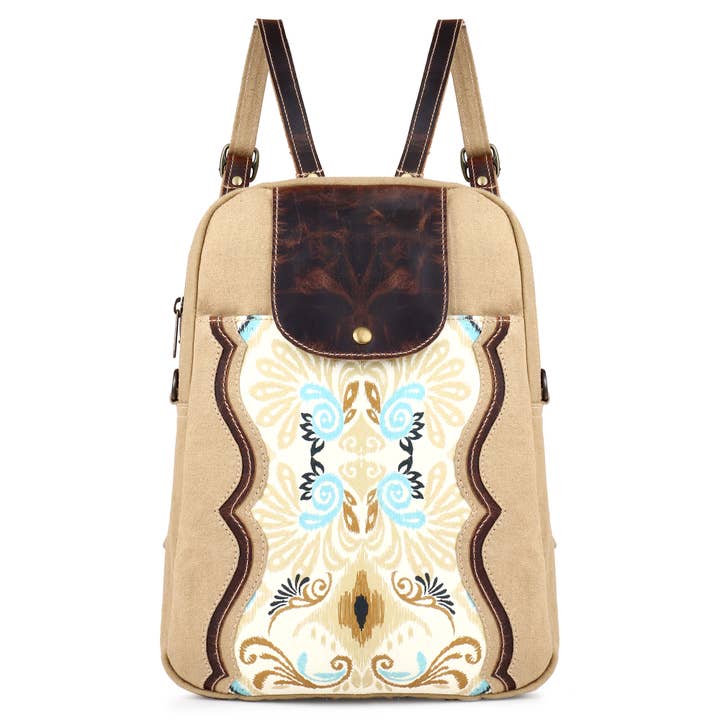 Sixtease Bags USA - Wholesale Backpack - Women's - Canvas & Leather Women's Backpack - Khaki