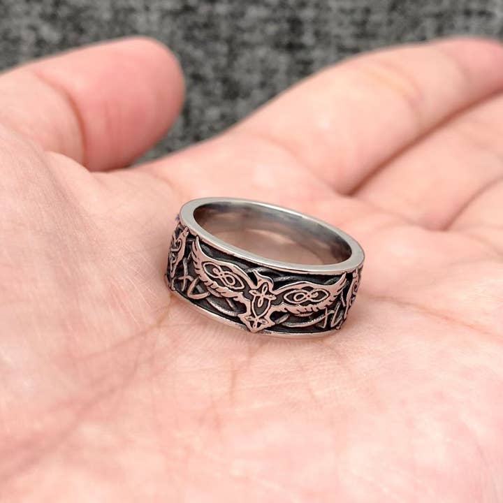 Mio Queena - Wholesale Band/Stacked Ring - Viking Eagle & Wolf Celtic Knot Stainless Steel Ring - MJ/MR