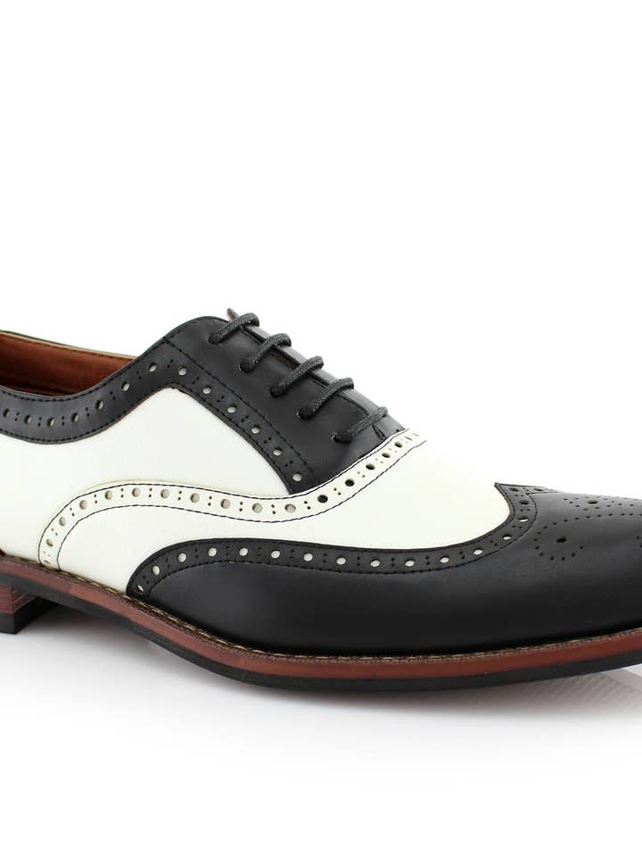 Mens Wingtip Two Tone Oxford Black and White Spectator Dress for wholesale by Milan Shoes