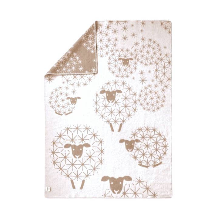 Wendedecke Wolldecke Plaid Kuscheldecke 100% Wolle 130x200 cm, Schäfchen Pusteblume Zimt für den Großhandel von WoolOnly